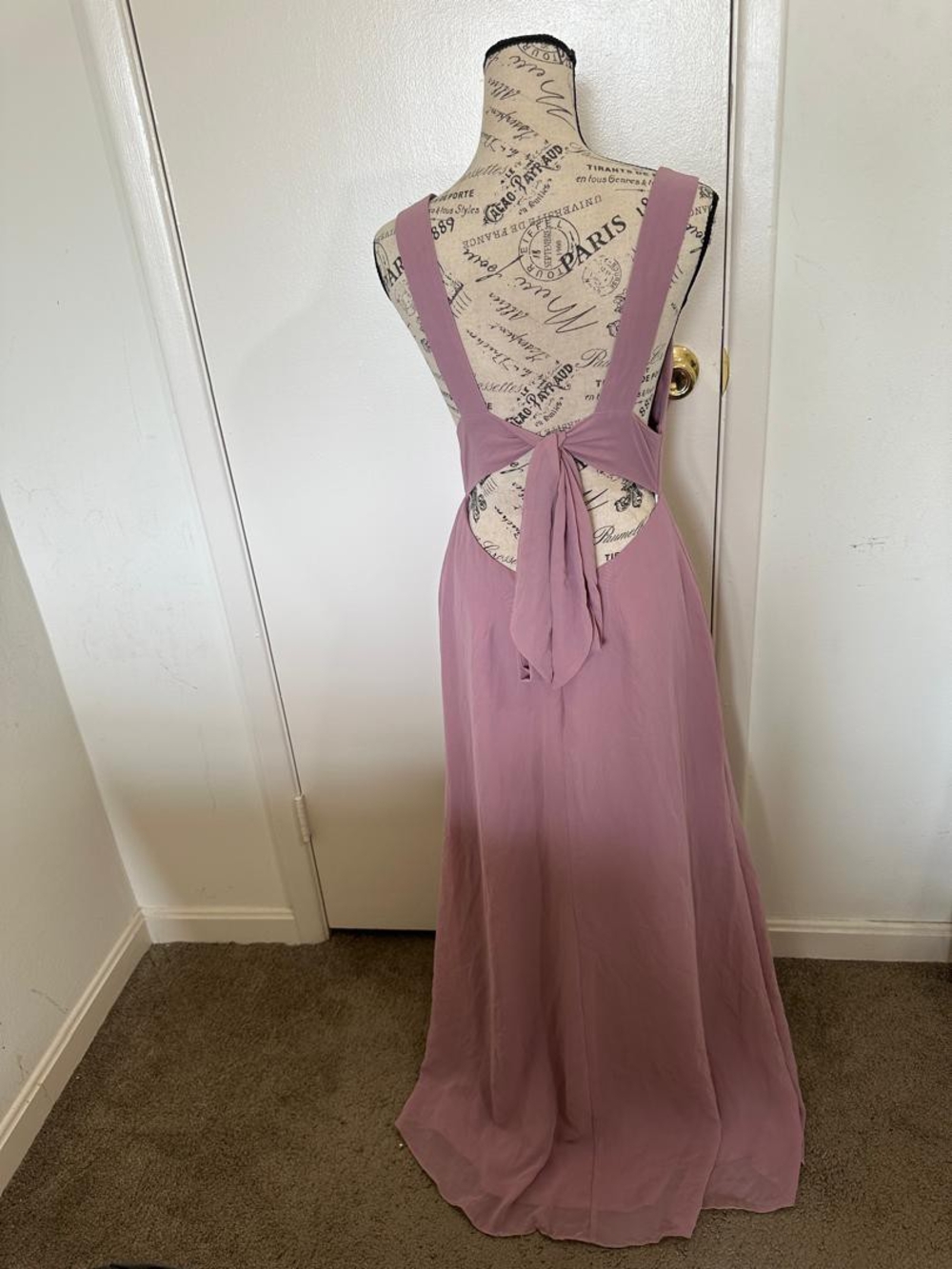Azazie Mauve Backless Tie-Back A-Line Gown • Size XS - Picture 8 of 12